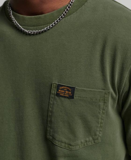 Superdry tricou de buzunar pentru haine de lucru din bumbac organic îmbrăcăminte verde bărbați JX0Z4929