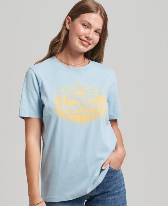 Superdry tricou de călătorie îmbrăcăminte albastru femei JX0Z6213