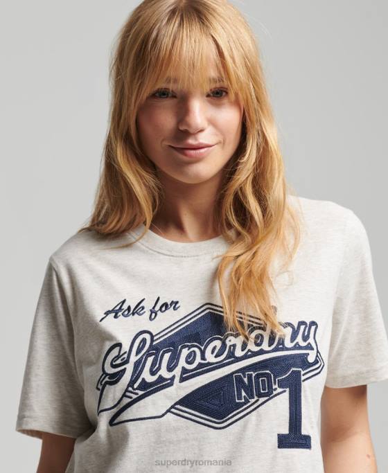 Superdry tricou de facultate în stil script vintage îmbrăcăminte cremă femei JX0Z6212