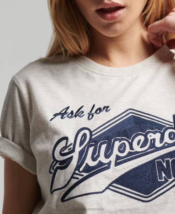 Superdry tricou de facultate în stil script vintage îmbrăcăminte cremă femei JX0Z6212
