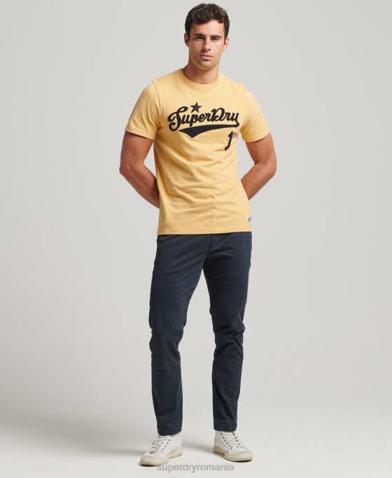 Superdry tricou de facultate în stil script vintage îmbrăcăminte galben bărbați JX0Z4922
