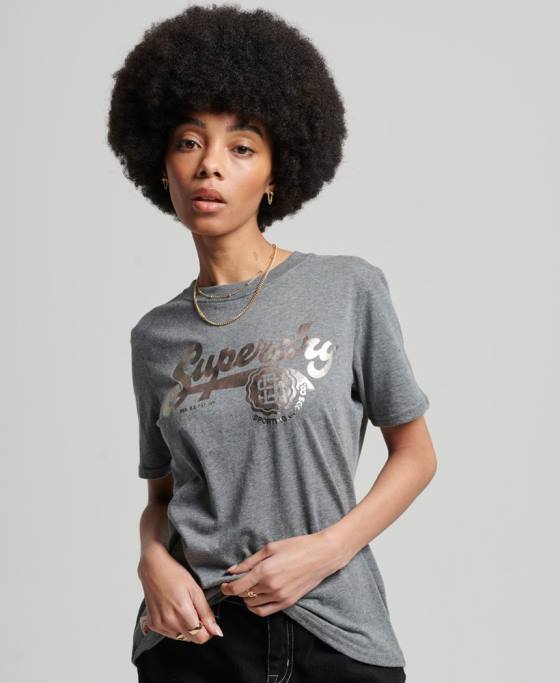 Superdry tricou de facultate în stil script vintage îmbrăcăminte gri femei JX0Z6258