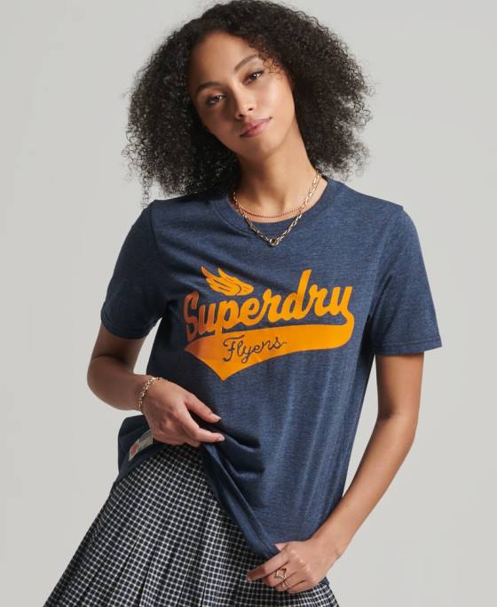 Superdry tricou de facultate în stil script vintage îmbrăcăminte marina femei JX0Z6283