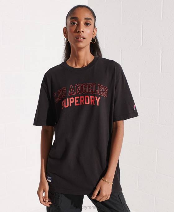 Superdry tricou de la facultatea orașului îmbrăcăminte negru femei JX0Z6741