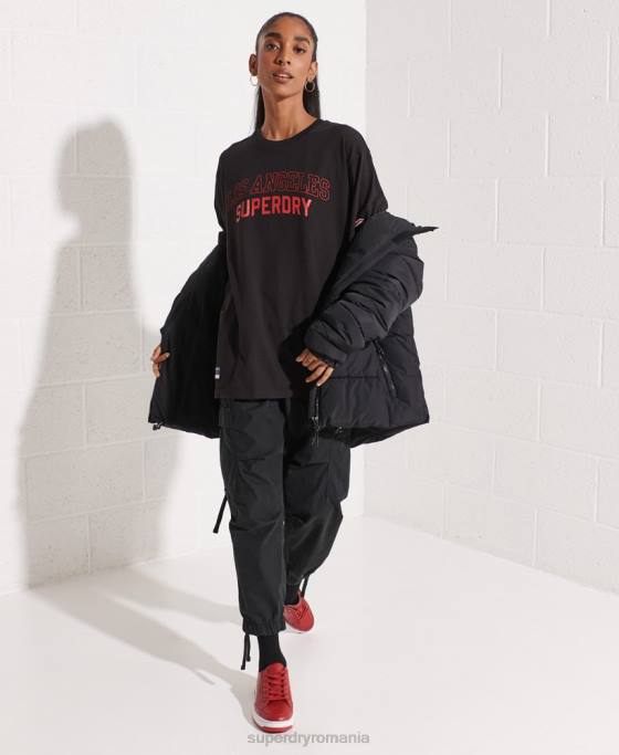 Superdry tricou de la facultatea orașului îmbrăcăminte negru femei JX0Z6741