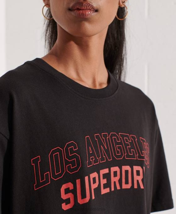 Superdry tricou de la facultatea orașului îmbrăcăminte negru femei JX0Z6741