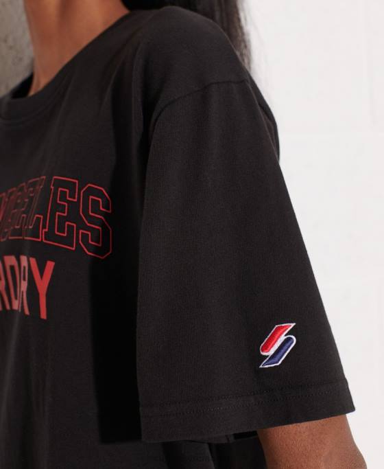 Superdry tricou de la facultatea orașului îmbrăcăminte negru femei JX0Z6741