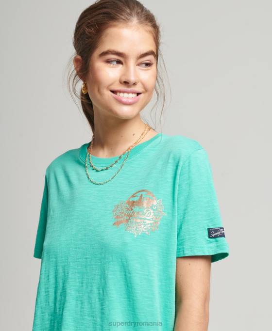 Superdry tricou de sezon cu logo vintage îmbrăcăminte verde femei JX0Z2781