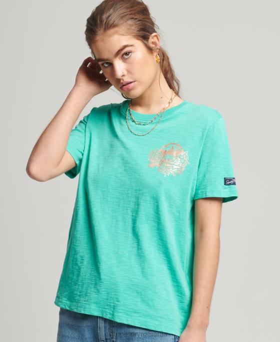 Superdry tricou de sezon cu logo vintage îmbrăcăminte verde femei JX0Z2781