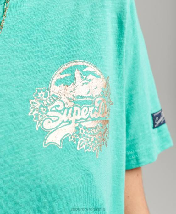 Superdry tricou de sezon cu logo vintage îmbrăcăminte verde femei JX0Z2781