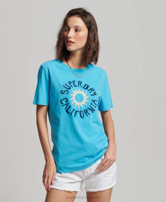 Superdry tricou decupat cali vintage îmbrăcăminte albastru femei JX0Z2123