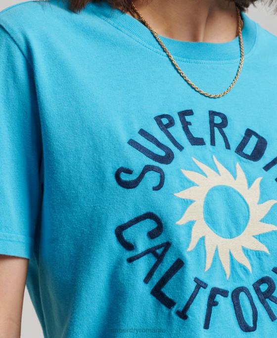 Superdry tricou decupat cali vintage îmbrăcăminte albastru femei JX0Z2123