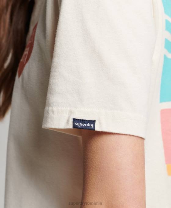 Superdry tricou decupat cali vintage îmbrăcăminte cremă femei JX0Z2147