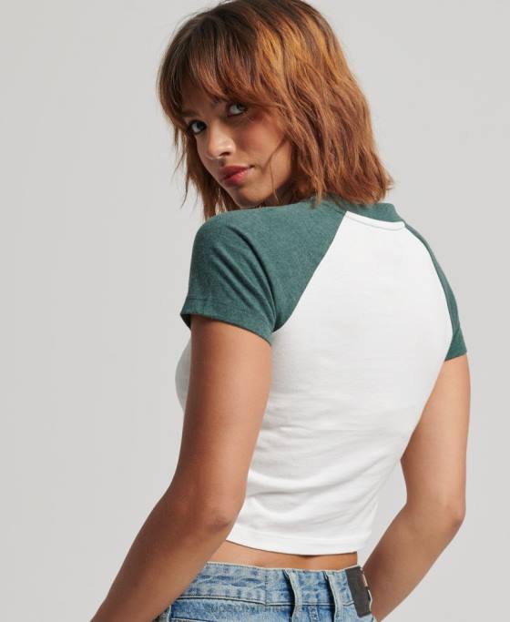 Superdry tricou decupat cu grafic pentru colegiu îmbrăcăminte alb femei JX0Z6216