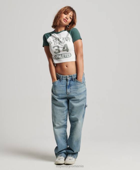 Superdry tricou decupat cu grafic pentru colegiu îmbrăcăminte alb femei JX0Z6216