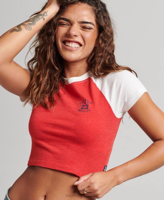 Superdry tricou decupat cu grafic pentru colegiu îmbrăcăminte roșu femei JX0Z6214