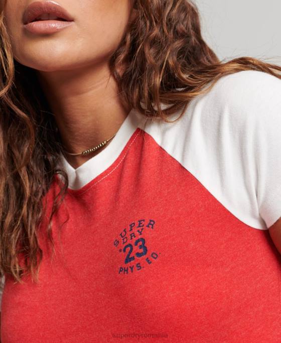 Superdry tricou decupat cu grafic pentru colegiu îmbrăcăminte roșu femei JX0Z6214
