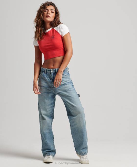 Superdry tricou decupat cu grafic pentru colegiu îmbrăcăminte roșu femei JX0Z6214