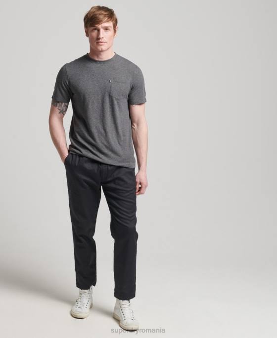 Superdry tricou din bumbac organic cu decolteu rotund îmbrăcăminte gri inchis bărbați JX0Z4910