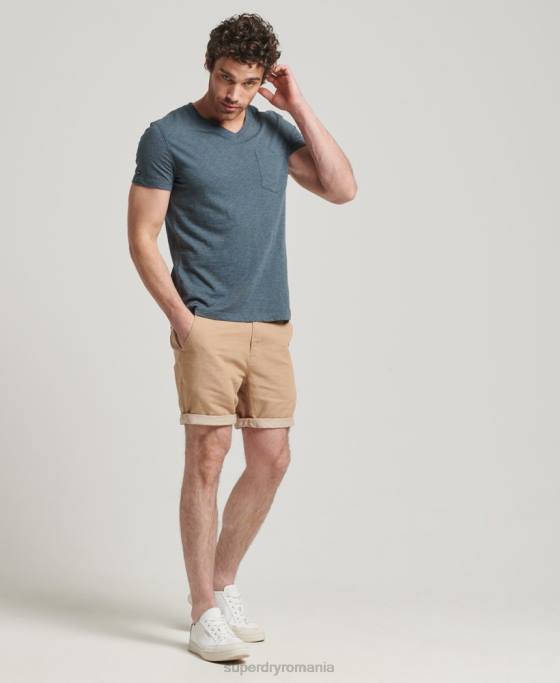 Superdry tricou din bumbac organic cu decolteu în V cu buzunar slub îmbrăcăminte albastru bărbați JX0Z4819