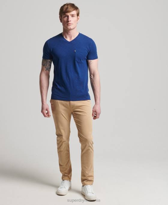 Superdry tricou din bumbac organic cu decolteu în V cu buzunar slub îmbrăcăminte albastru bărbați JX0Z4877