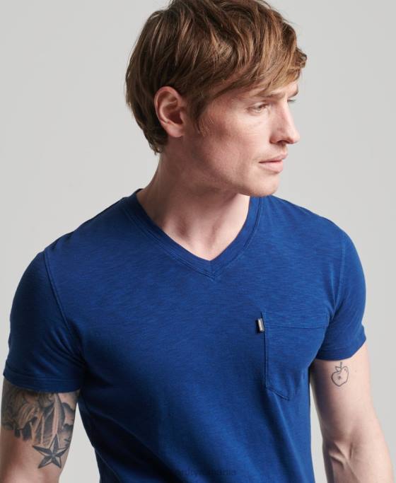 Superdry tricou din bumbac organic cu decolteu în V cu buzunar slub îmbrăcăminte albastru bărbați JX0Z4877