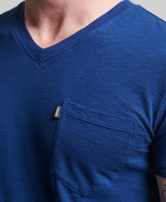 Superdry tricou din bumbac organic cu decolteu în V cu buzunar slub îmbrăcăminte albastru bărbați JX0Z4877