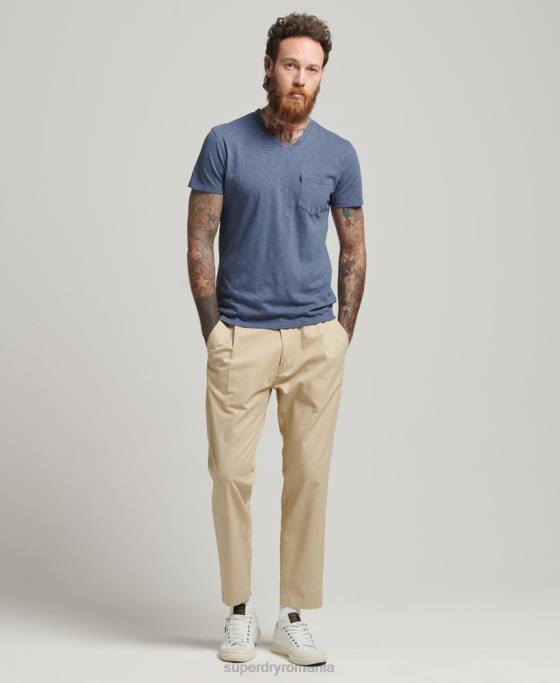 Superdry tricou din bumbac organic cu decolteu în V cu buzunar slub îmbrăcăminte albastru bărbați JX0Z4936