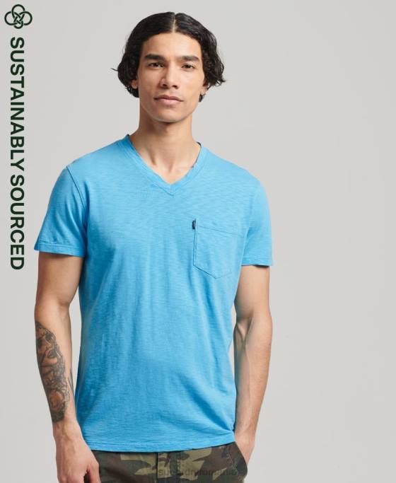Superdry tricou din bumbac organic cu decolteu în V cu buzunar slub îmbrăcăminte albastru deschis bărbați JX0Z4919