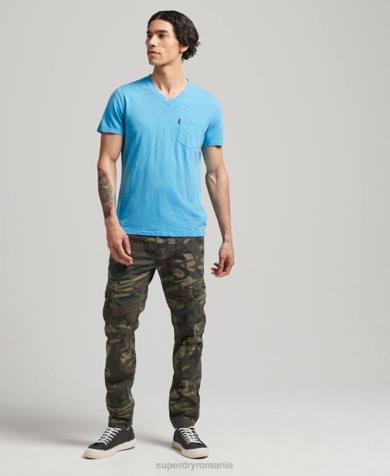 Superdry tricou din bumbac organic cu decolteu în V cu buzunar slub îmbrăcăminte albastru deschis bărbați JX0Z4919