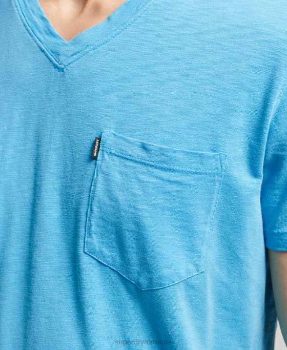 Superdry tricou din bumbac organic cu decolteu în V cu buzunar slub îmbrăcăminte albastru deschis bărbați JX0Z4919