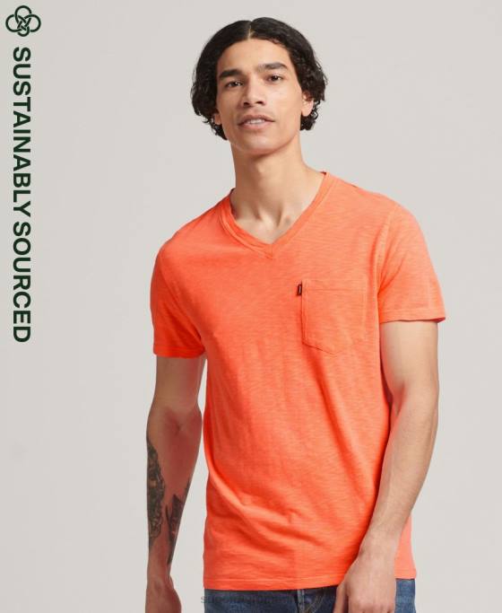 Superdry tricou din bumbac organic cu decolteu în V cu buzunar slub îmbrăcăminte coral bărbați JX0Z4863
