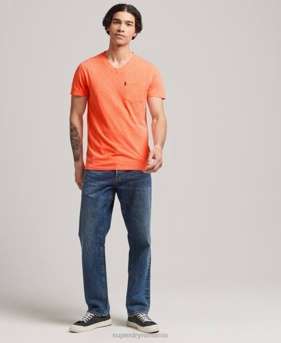 Superdry tricou din bumbac organic cu decolteu în V cu buzunar slub îmbrăcăminte coral bărbați JX0Z4863