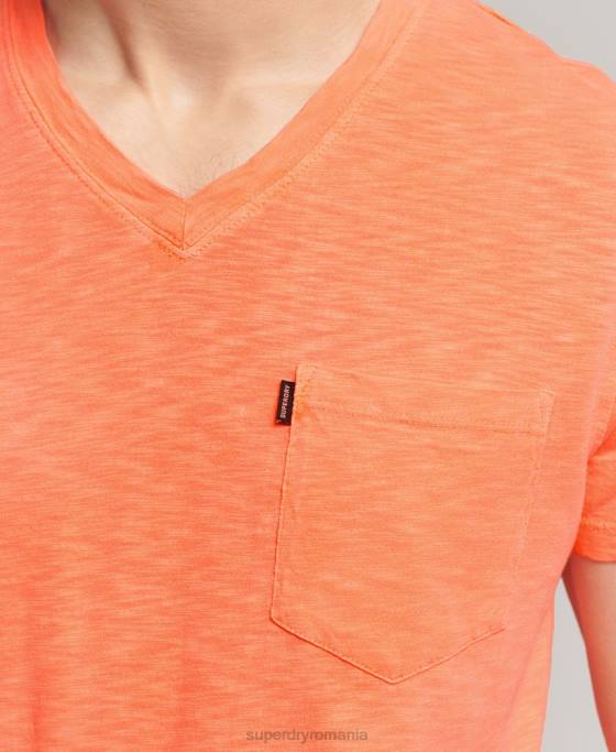 Superdry tricou din bumbac organic cu decolteu în V cu buzunar slub îmbrăcăminte coral bărbați JX0Z4863