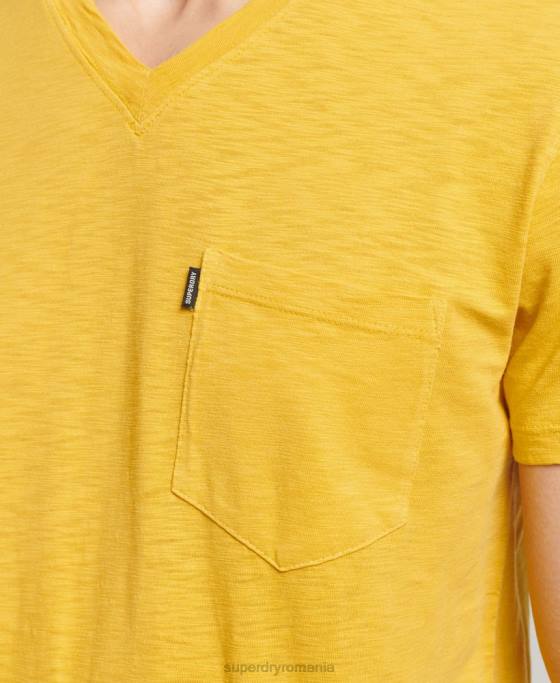 Superdry tricou din bumbac organic cu decolteu în V cu buzunar slub îmbrăcăminte galben bărbați JX0Z4801