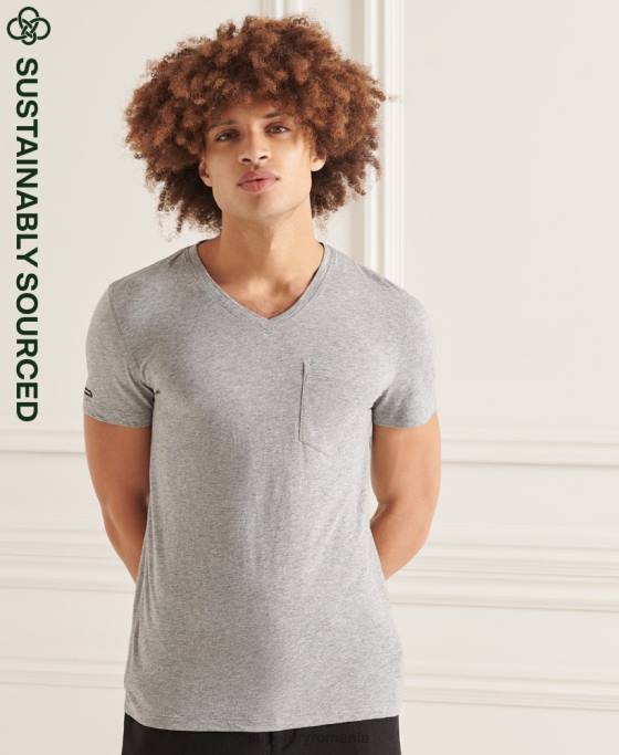 Superdry tricou din bumbac organic cu decolteu în V cu buzunar slub îmbrăcăminte gri deschis bărbați JX0Z4849