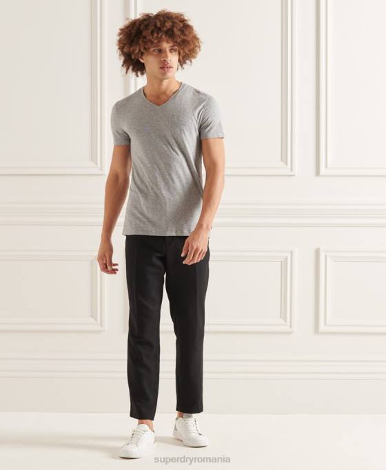 Superdry tricou din bumbac organic cu decolteu în V cu buzunar slub îmbrăcăminte gri deschis bărbați JX0Z4849