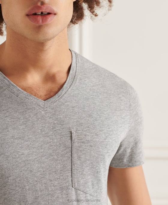 Superdry tricou din bumbac organic cu decolteu în V cu buzunar slub îmbrăcăminte gri deschis bărbați JX0Z4849