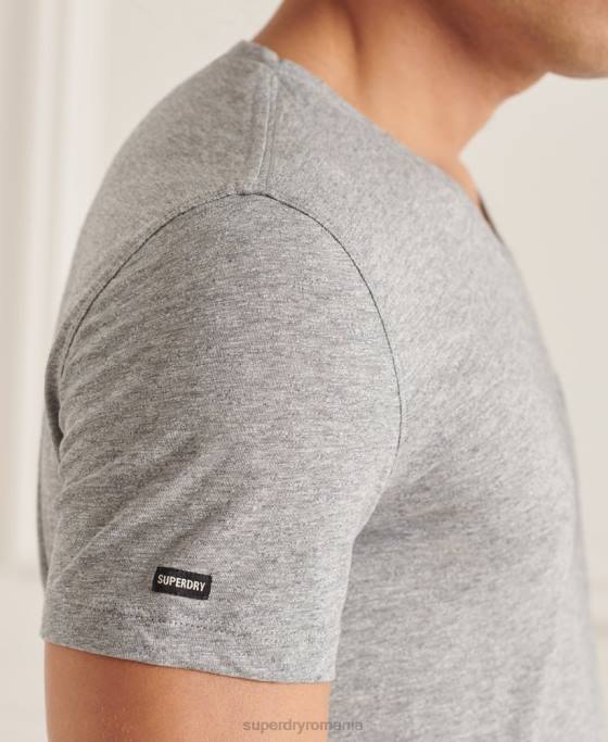 Superdry tricou din bumbac organic cu decolteu în V cu buzunar slub îmbrăcăminte gri deschis bărbați JX0Z4849