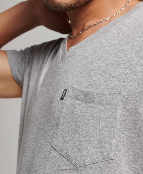 Superdry tricou din bumbac organic cu decolteu în V cu buzunar slub îmbrăcăminte gri deschis bărbați JX0Z4885