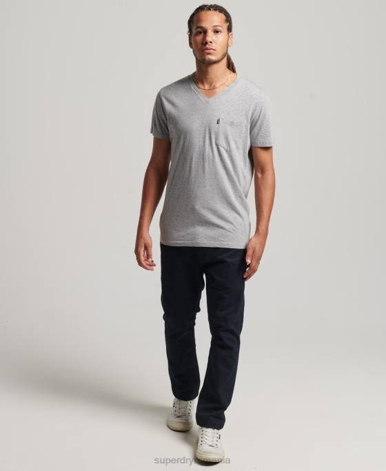 Superdry tricou din bumbac organic cu decolteu în V cu buzunar slub îmbrăcăminte gri deschis bărbați JX0Z4885