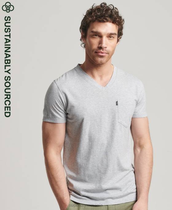 Superdry tricou din bumbac organic cu decolteu în V cu buzunar slub îmbrăcăminte gri inchis bărbați JX0Z4917