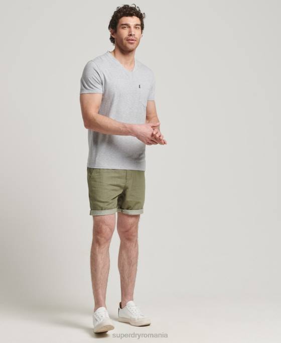 Superdry tricou din bumbac organic cu decolteu în V cu buzunar slub îmbrăcăminte gri inchis bărbați JX0Z4917