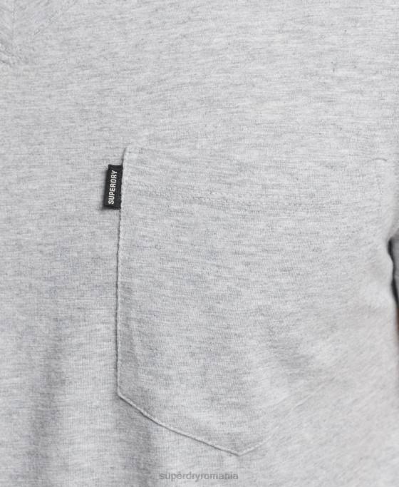 Superdry tricou din bumbac organic cu decolteu în V cu buzunar slub îmbrăcăminte gri inchis bărbați JX0Z4917