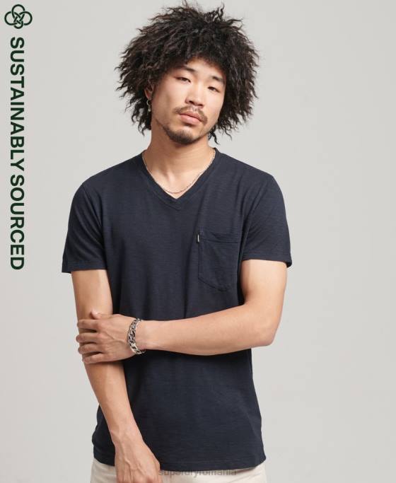 Superdry tricou din bumbac organic cu decolteu în V cu buzunar slub îmbrăcăminte marina bărbați JX0Z4807