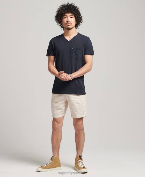 Superdry tricou din bumbac organic cu decolteu în V cu buzunar slub îmbrăcăminte marina bărbați JX0Z4807