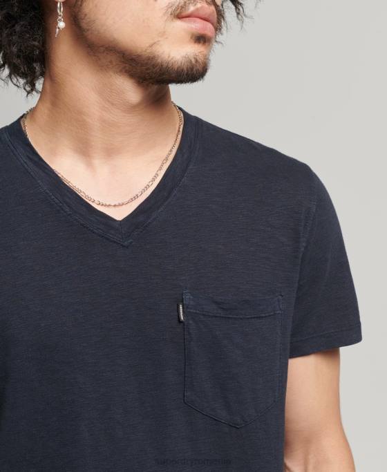 Superdry tricou din bumbac organic cu decolteu în V cu buzunar slub îmbrăcăminte marina bărbați JX0Z4807