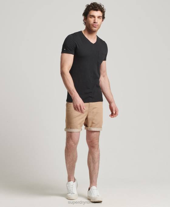 Superdry tricou din bumbac organic cu decolteu în V cu buzunar slub îmbrăcăminte negru bărbați JX0Z4862