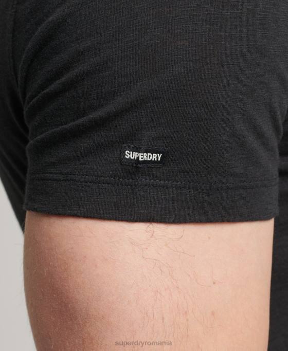 Superdry tricou din bumbac organic cu decolteu în V cu buzunar slub îmbrăcăminte negru bărbați JX0Z4862