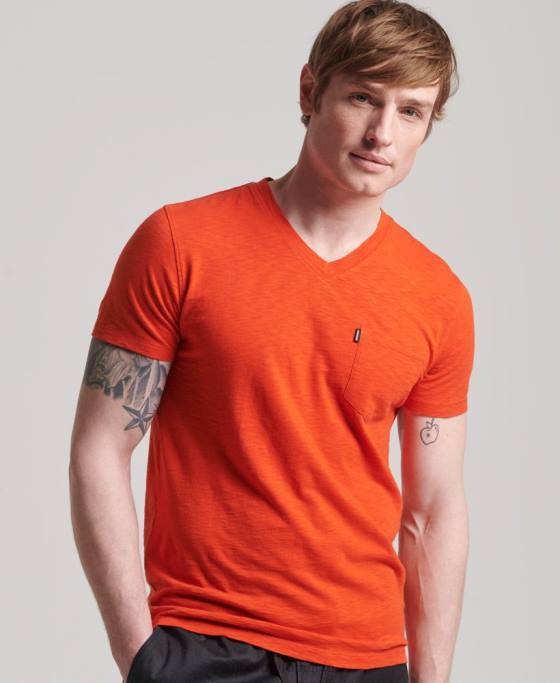 Superdry tricou din bumbac organic cu decolteu în V cu buzunar slub îmbrăcăminte portocale bărbați JX0Z4810